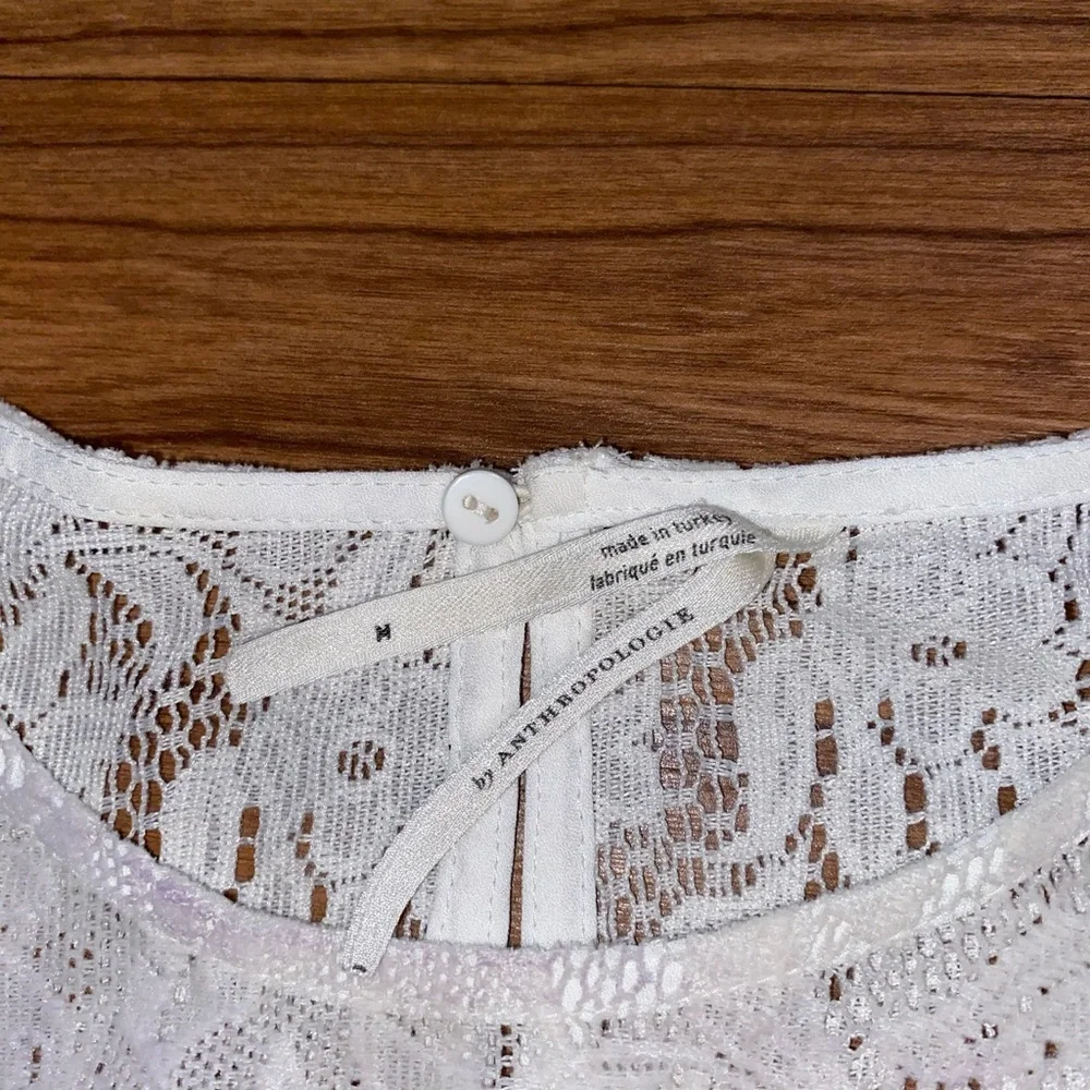 Anthropologie White Puff Sleeve Ruffled Blouse